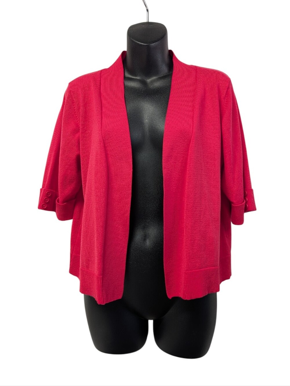 89th & Madison Red Open Front Cardigan Sweater Short Sleeve XL Rayon Blend